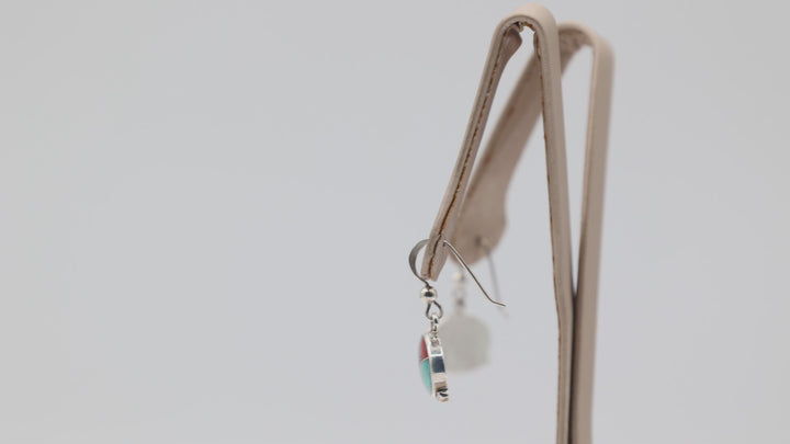 925 Sterling Silver Cathy Webster Navajo Turquoise, Opal, Coral Inlay Dangle Earrings