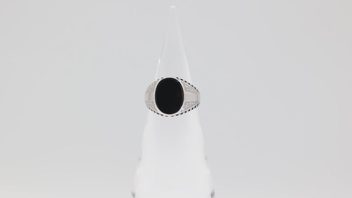 925 Sterling Silver 13x10mm Oval Black Onyx Stone Braided Halo CZ Ring Size 9.5