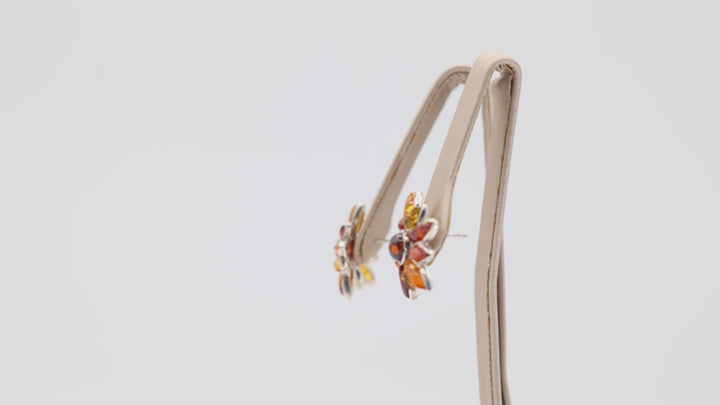 925 Sterling Silver Amber Flower Stud Earrings