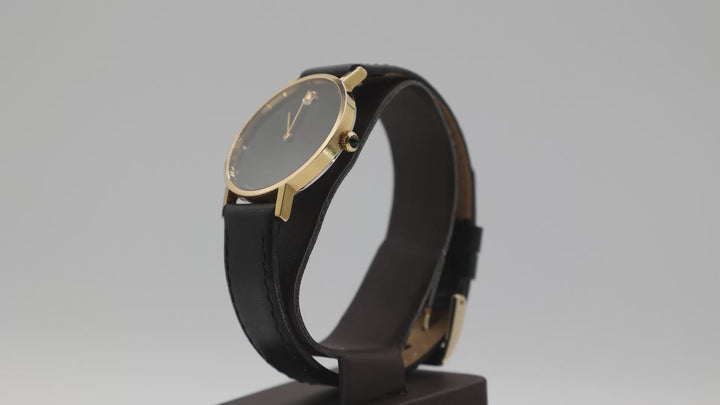 Movado Swiss Zenith Black Gold Tone Leather Watch For Men
