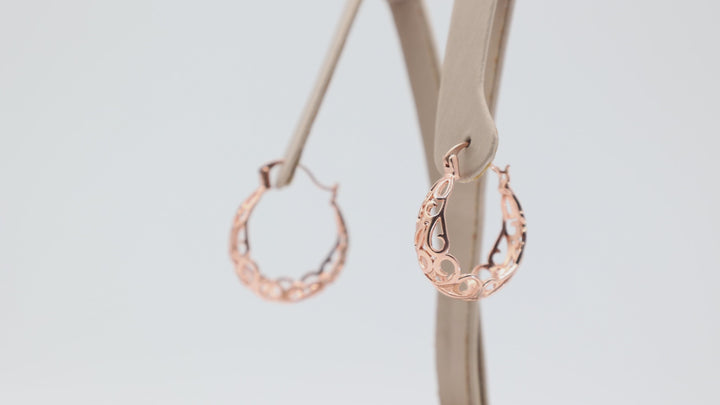 Rose Gold Tone Filigree Hoop Earrings