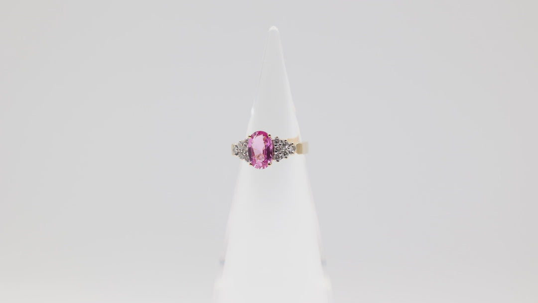 18k Yellow Gold LeVian Band Pink Sapphire Diamond Ring 5.5