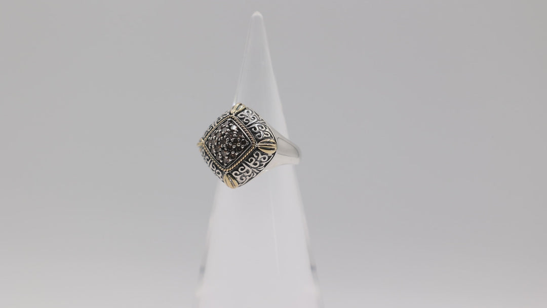Effy 925 Sterling Silver Ring With 18K Accents And Champagne Diamonds Size 6.75