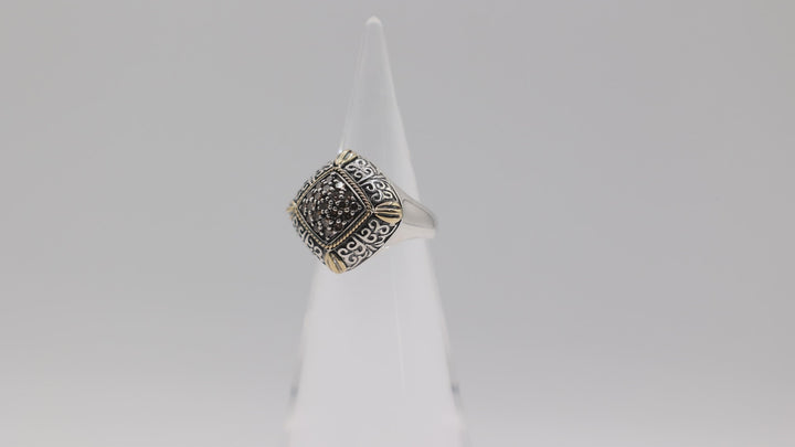 Effy 925 Sterling Silver Ring With 18K Accents And Champagne Diamonds Size 6.75