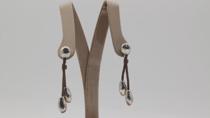 UNOde50 "I Like You Drop" Silver Plated & Brown Cotten Threaded Dangle Earrings