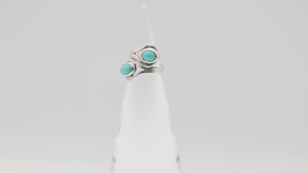 925 Sterling Silver Overlapping Double Turquoise Ring Size 6.5