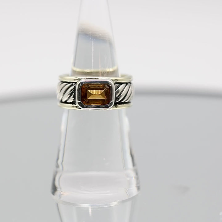 925 Sterling Silver and 14k Yellow Gold David Yurman Citrine Cigar Band Ring - Size 6
