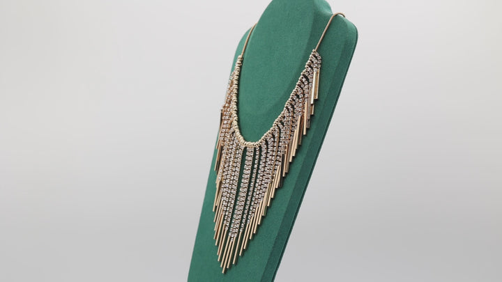 Costume Yellow Gold Plated Fringe Necklace with dangling rhinestones