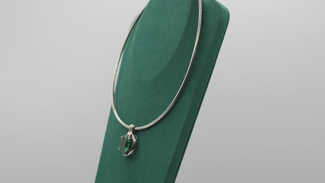 925 Sterling Silver Oval Green Spinel Stone Pendant Necklace 18x14mm