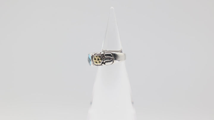 925 Silver And 18k Gold Accent Oval Blue Topaz Ring Size 6.75