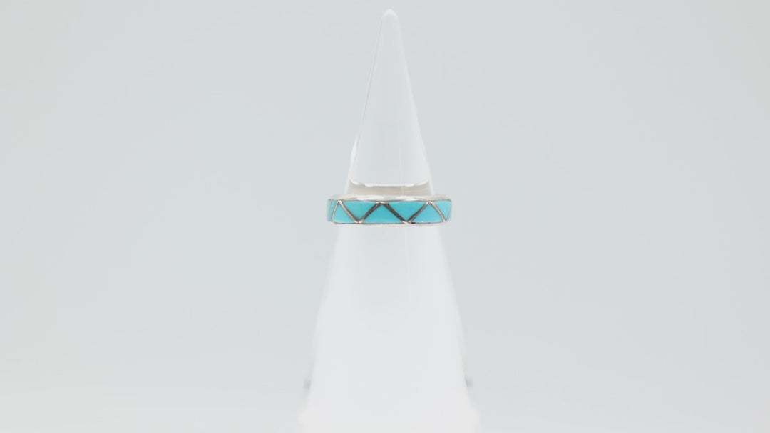 925 Sterling Silver Triangle Shape Turquoise Band Ring Size 6.5
