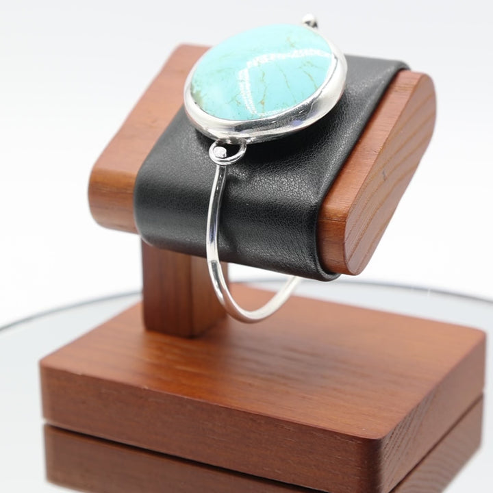 925 Sterling Silver Faux Turquoise Round Shape Bangle Bracelet