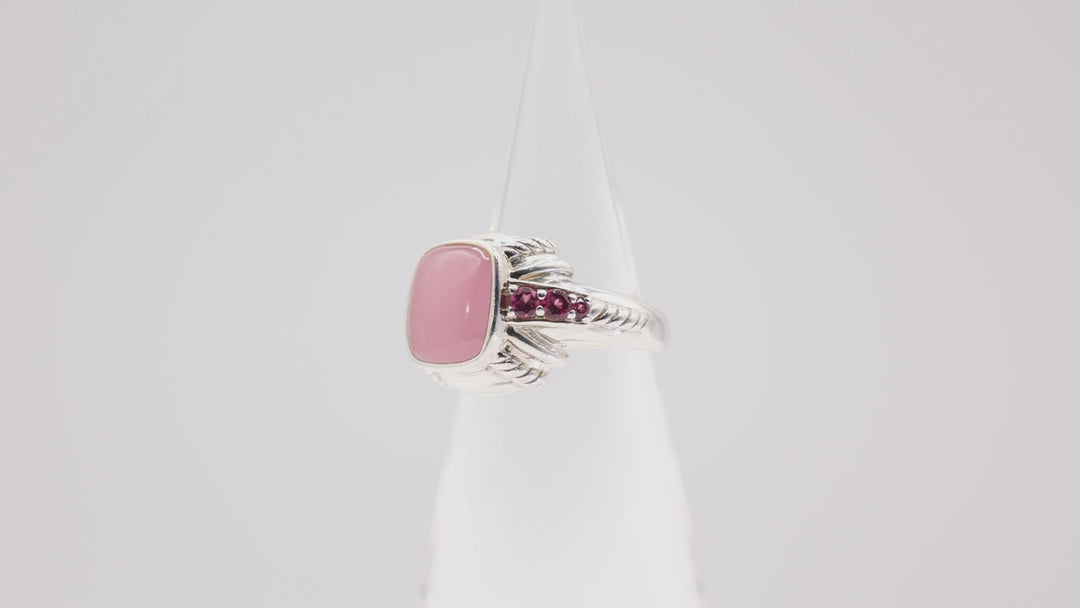 Judith Ripka Pink Jade Rhodolite 925 Sterling Silver Ring- Size 10- 11g