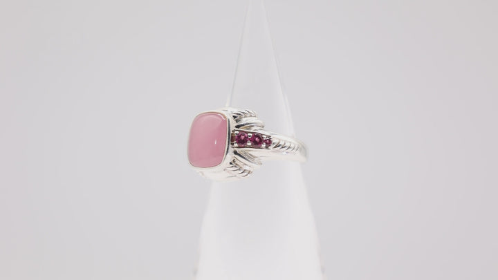 Judith Ripka Pink Jade Rhodolite 925 Sterling Silver Ring- Size 10- 11g