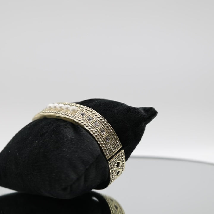 Heidi Daus 2pc Brass Cuff Crystals & Faux Pearl Bracelet
