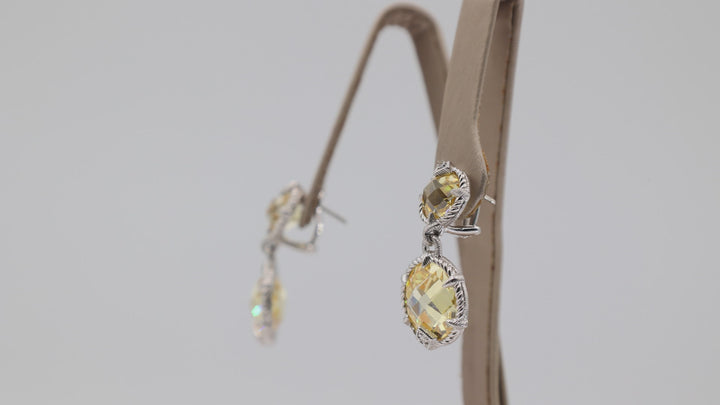 Judith Ripka Sterling Silver Citrine CZ English Lock Dangle Earrings