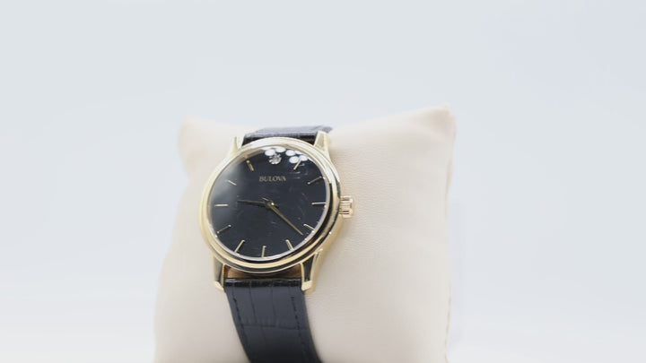 Bulova Women's Diamond 30mm Gold Watch with Black Leather Strap