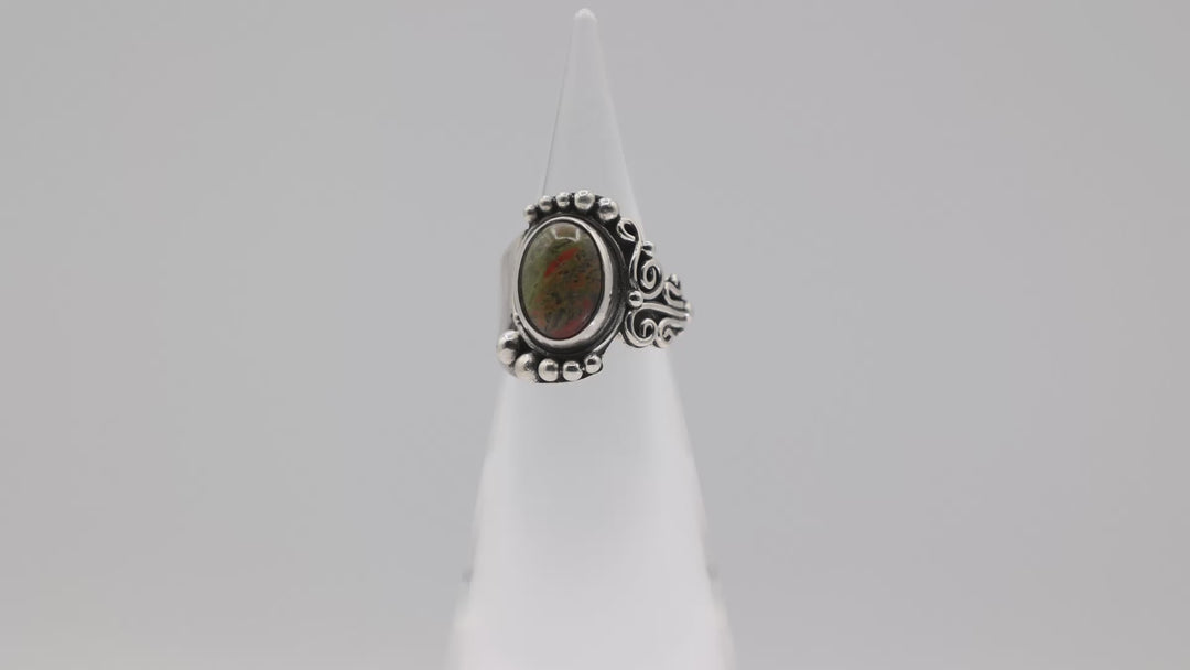 925 Sterling Silver 12x8mm Green Turquoise Stone Ring Size 7.75