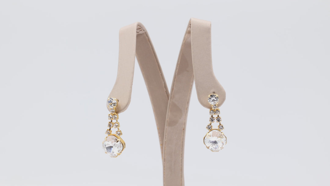 Costume Gold Plated Rhinestone Dangle Earrings