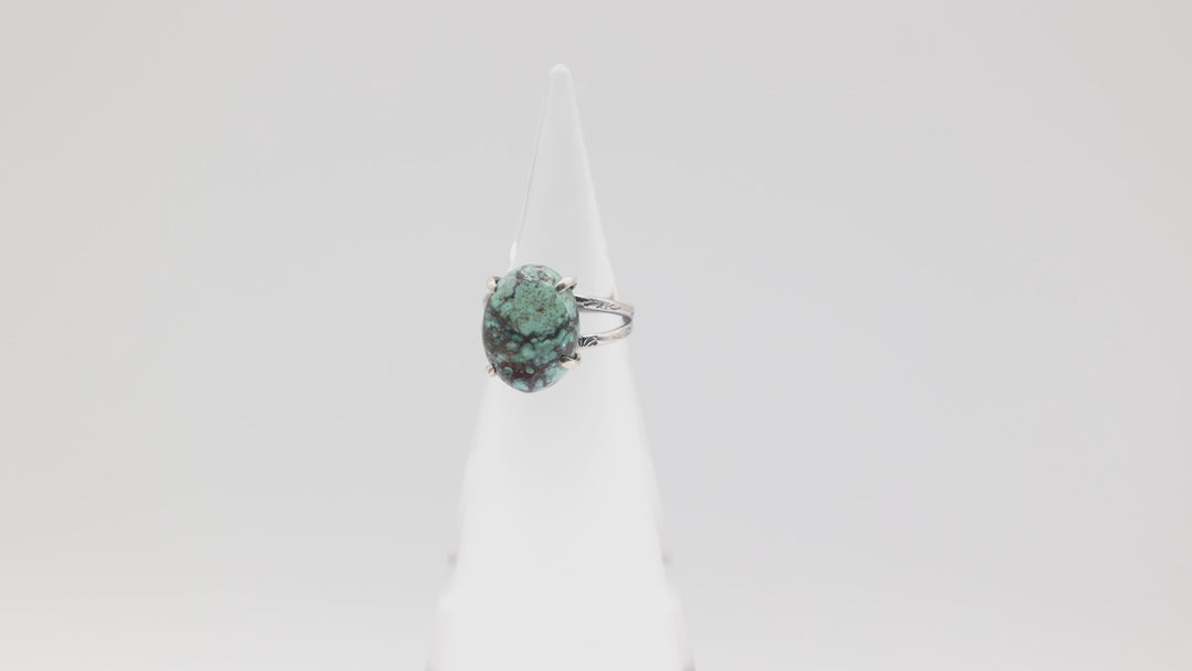925 Silver Turquoise 15mm x 12mm 2 Band Ring - Size 6.5