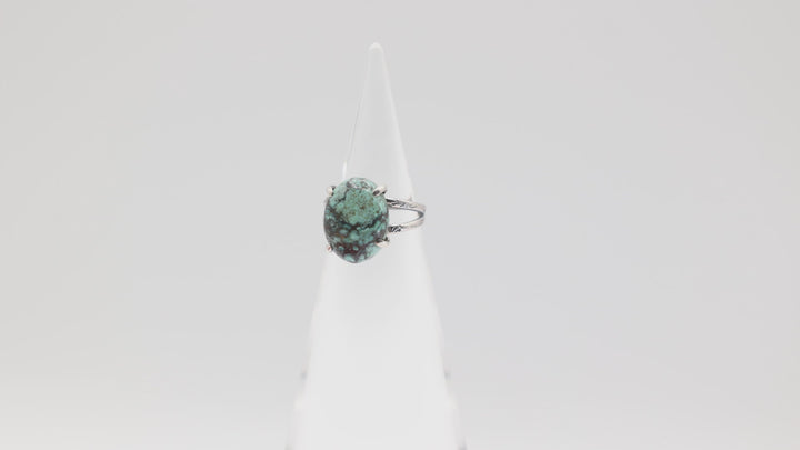 925 Silver Turquoise 15mm x 12mm 2 Band Ring - Size 6.5