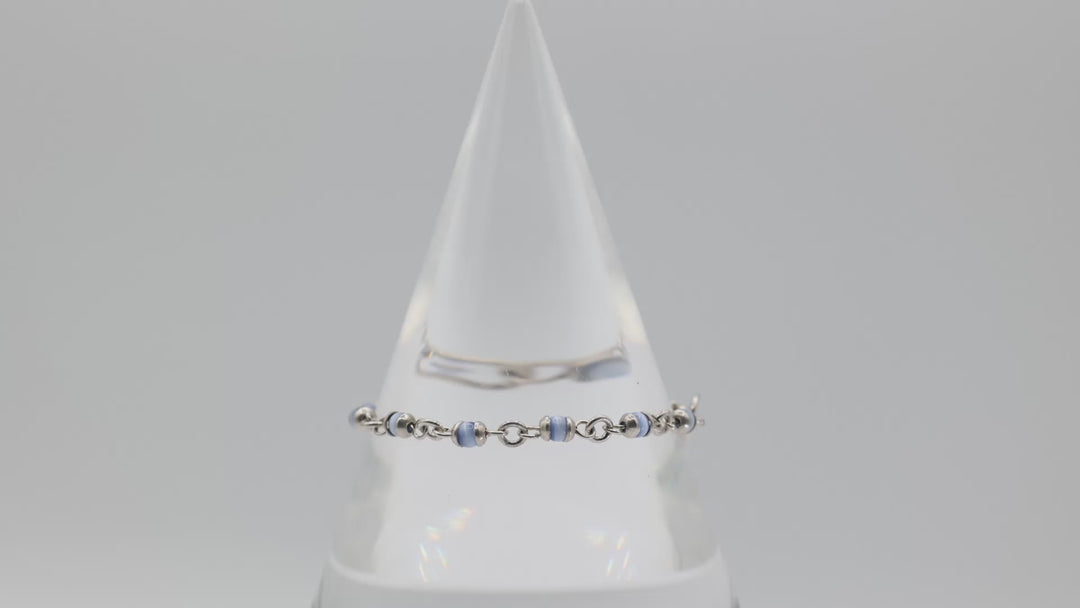 925 Sterling Silver Blue Beaded Necklace And Bracelet Set