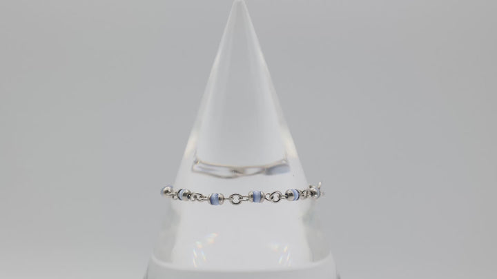 925 Sterling Silver Blue Beaded Necklace And Bracelet Set