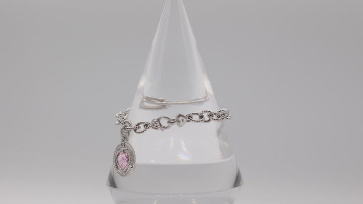 Judith Ripka 925 CZ Pink Heart Link Chain Necklace