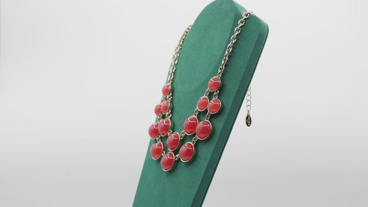 Ann Taylor Translucent Pink Cabochon Statement Necklace in Gold Tone, Bib Necklace, Signed Designer Jewelry