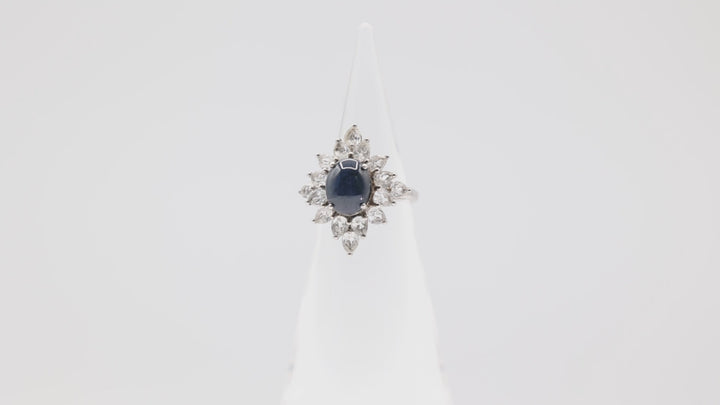925 Sterling Silver  and 14k White Gold Blue Sapphire and White Topaz Ring Size - 6