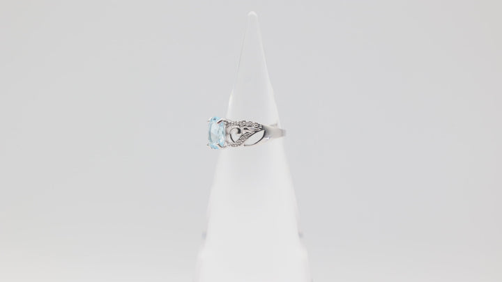 925 Sterling Silver Blue Topaz 9mmx7mm Ring Size 7