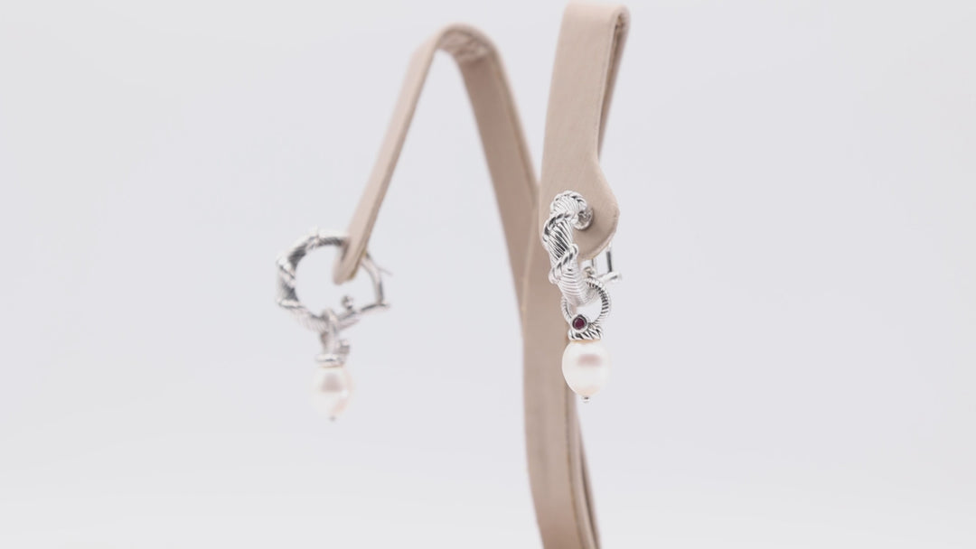 Judith Ripka 925 Sterling Silver 11.5g Twisted Hoop Cushion Cz Pearl Dangle Earrings