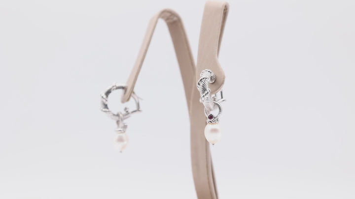 Judith Ripka 925 Sterling Silver 11.5g Twisted Hoop Cushion Cz Pearl Dangle Earrings