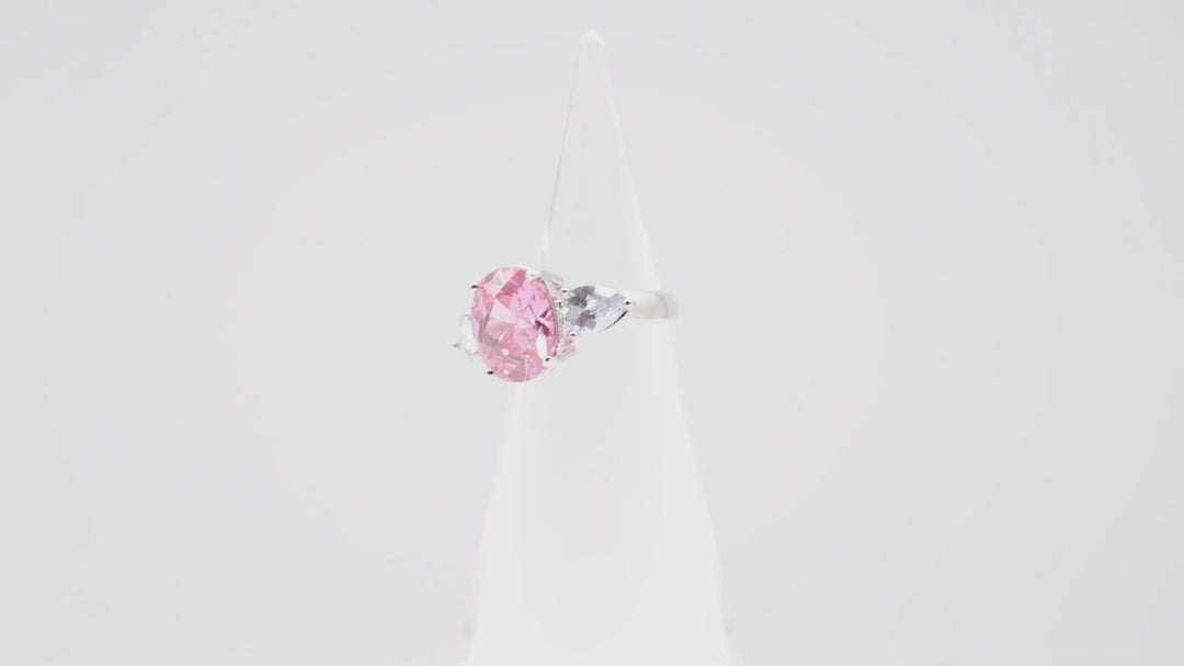 925 Sterling Silver Cubic Zirconia Pink Oval Shoe with Teardrop Crystals- Size 5.75