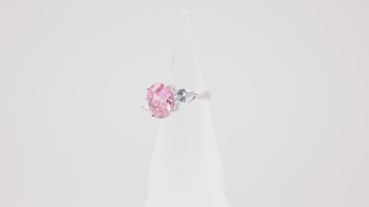 925 Sterling Silver Cubic Zirconia Pink Oval Shoe with Teardrop Crystals- Size 5.75