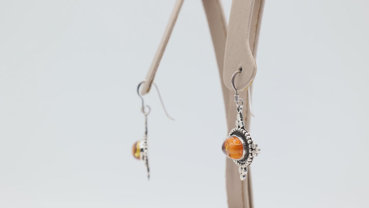 925 Sterling Silver Amber Dangle Hook Earrings 8x12mm
