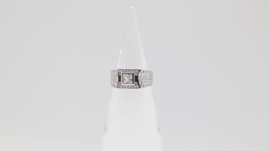 925 Sterling Silver Men's Cubic Zirconia 5x5mm Square Stone Ring Size 8.5