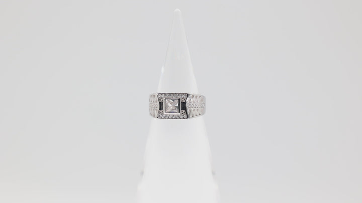 925 Sterling Silver Men's Cubic Zirconia 5x5mm Square Stone Ring Size 8.5