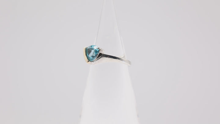 925 Silver and 14k Yellow Gold Blue Topaz Triangle Shaped Ring - Size 8.5