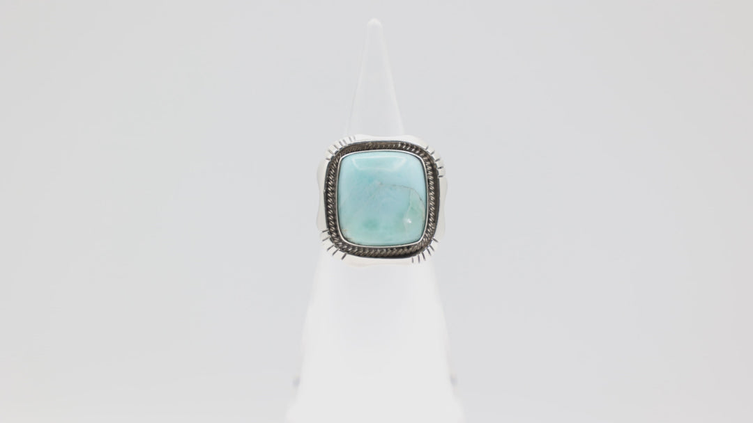 925 Sterling Silver Band Ring with 15.5mm Square Turquoise Stone Size 6.5