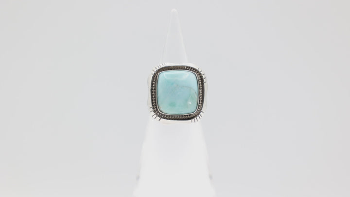 925 Sterling Silver Band Ring with 15.5mm Square Turquoise Stone Size 6.5