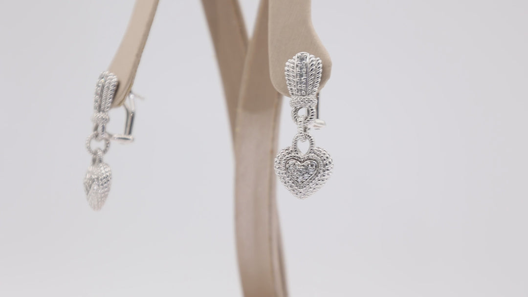 Judith Ripka 925 CZ Heart Dangle Earrings