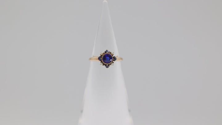 14K Yellow Gold Blue Sapphire and Pearl Ring Size 6