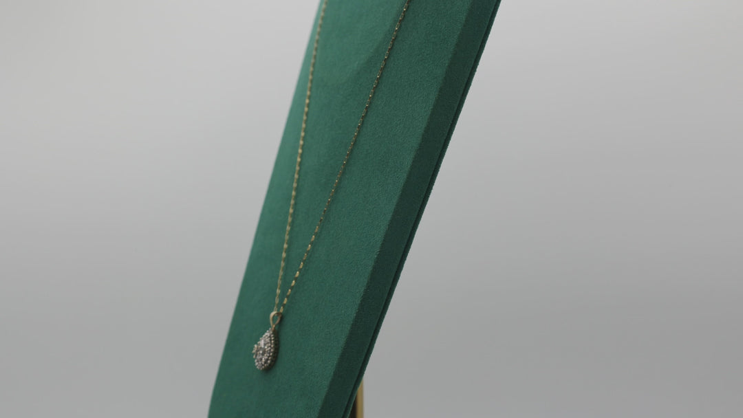 10K Yellow Gold Vintage Pearl Shaped White Diamond Pendant Necklace 18 Inch