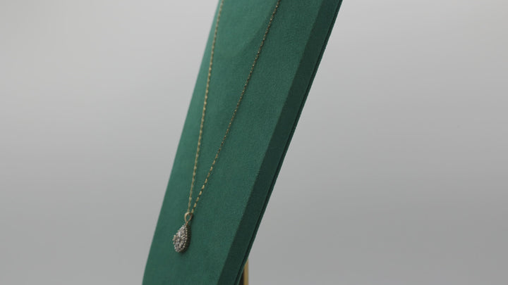 10K Yellow Gold Vintage Pearl Shaped White Diamond Pendant Necklace 18 Inch