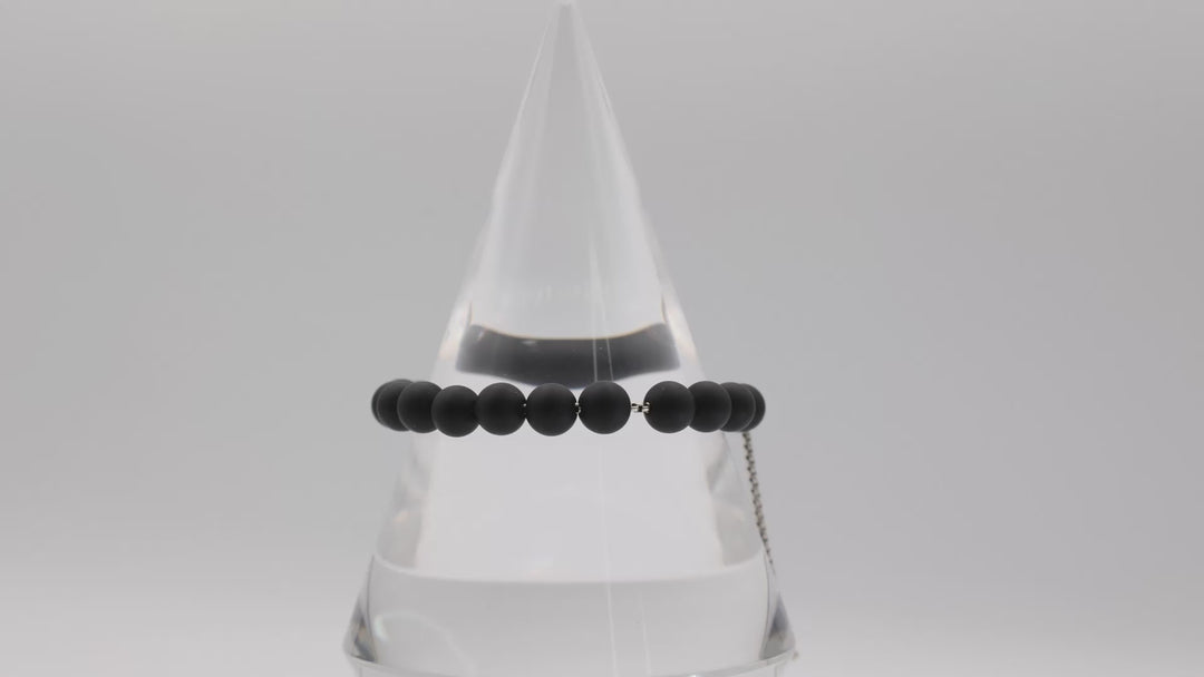 David Yurman 925 Sterling Silver Matte Black Onyx Beaded Adjustable Bracelet