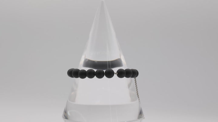 David Yurman 925 Sterling Silver Matte Black Onyx Beaded Adjustable Bracelet