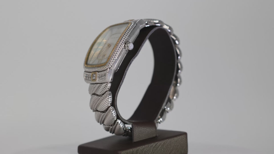 Judith Ripka Stainless Steel Mother of Pearl and CZ Accented Watch