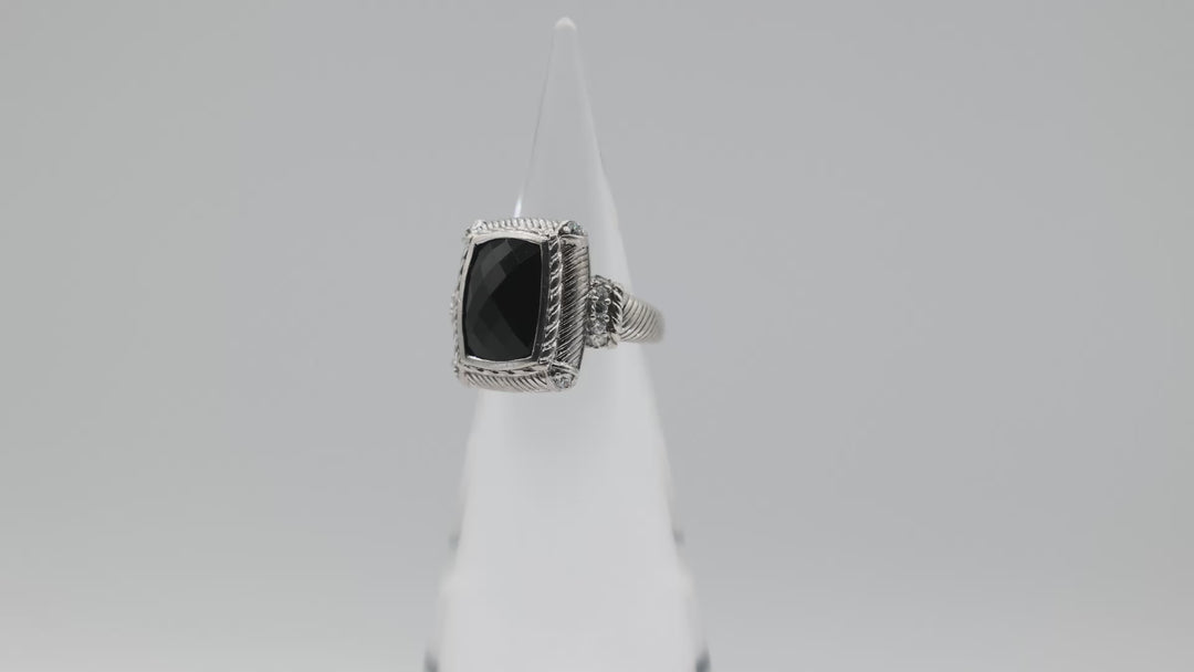 Judith Ripka 925 Sterling Silver CZ and Black Onyx Ring Size 8