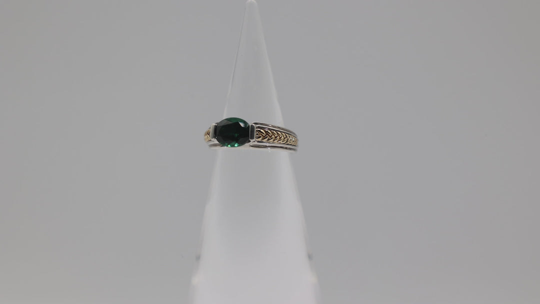 Lorenzo Emerald Ring With Sterling Silver And 18K Gold Braided Accents Size 7
